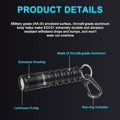 LUMINTOP EDC01 Keychain Flashlight 120 lumens Pocket EDC Flashlights 36 Hours IPX8 Waterproof