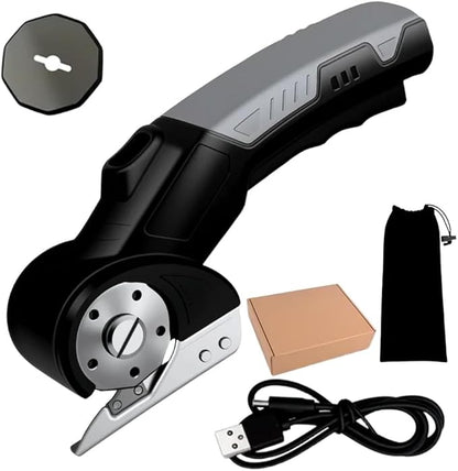 Electric Box Cutter for Cardboard, 2025 New Cordless Electric Scissors, Portable Rotary Cutter for Home and Office, Rechargeable Scissors for Carton Plastic Leather Cloth (Black Double blade)