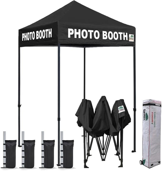 Eurmax USA Printed 5x5 Pop Up Canopy Tent Commercial Instant Canopies with Heavy Duty Roller Bag,Bonus 4 Sand Weights Bags (Printed Black)
