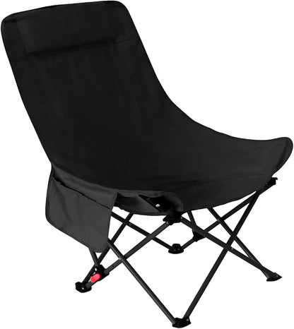 Camping Chair, Folding Camping Chairs for Adults with Pillow Design, Sports Chairs with Adjustable-Back Outdoor Chair for Gardens, Fishing, Beaches (Black)
