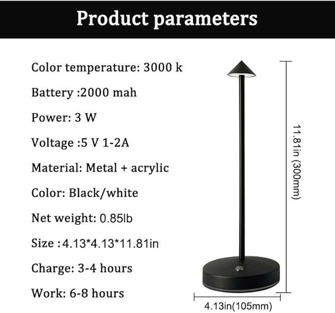 2 PACK Cordless Lamps,Battery Rechargeable Table Lamp,Portable Lamps,2 Level Brightness Dimmable Night Light,Minimalist Design, Cordless Table Lamps for Living Room/Restaurant/Couple Dinner(Black)