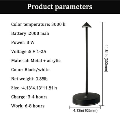 Cordless Table Lamps,Rechargeable Led Touch Bar Lamp, Portable Battery Desk Lamp,2 Level Brightness Dimmable Night Light,Minimalist Design, for Living Room/Restaurant/Couple Dinner/(Black)