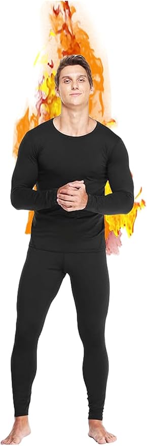 Mens Thermal Underwear Set with Lightweight Ultra Soft Fleece Lined,Long John Set, Skiing Base Layer