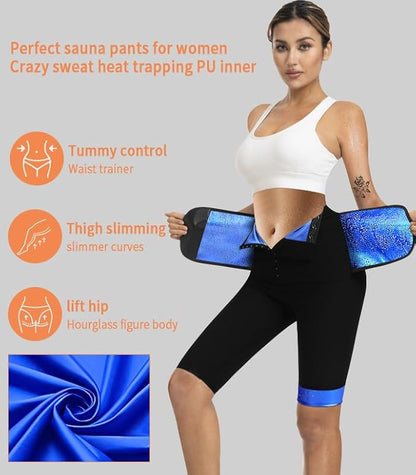 Sauna Pants Women Sweat Capris Slimming Leggings,Mesh Crotch,High Waist Workout Body Shaper Suits