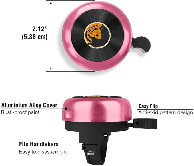 WIRESTER Pink Aluminum Round Bike Bell, Classic Ring Bicycle Bell, Bike Accessories Bell Ring for Adults Kids Girls Boys