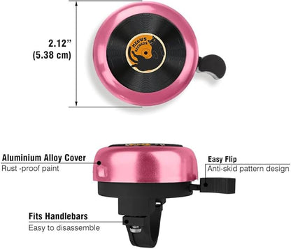 WIRESTER Pink Aluminum Round Bike Bell, Classic Ring Bicycle Bell, Bike Accessories Bell Ring for Adults Kids Girls Boys