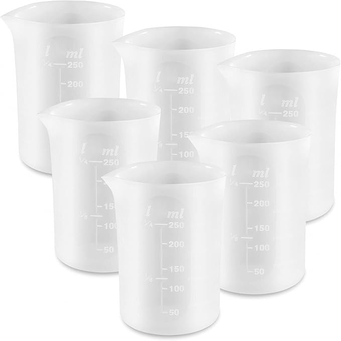 Coopay 250 ml Silicone Measuring Cups for Resin Non-Stick Mixing Cups Glue Tools, Precise Scale for for Resin DIY Craft Jewelry Making, 6 PCS