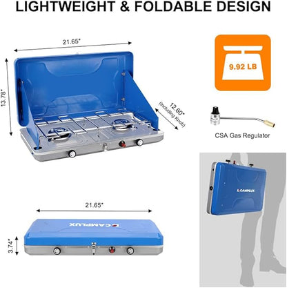 Camplux Propane Camping Stove 20,000 BTU, Camping Stoves 2 Burners with CSA Certification