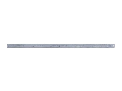 PEC Tools 12" Stainless Steel Ruler, Satin Chrome, 16ths, 32nds, 64ths, 10ths, 20ths, 50ths, 100ths, 1.0mm, 0.5mm, 1/50" Thick X 1/2" Wide, Round Head Flexible Design, Made in USA.