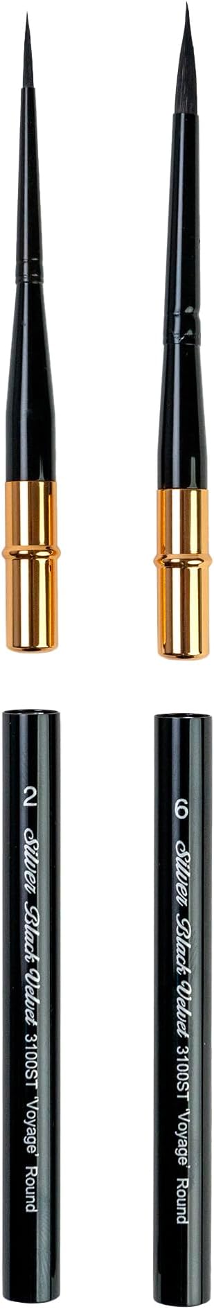 Silver Brush Limited BV-3060S Black Velvet 2pc Travel Round Set, Premium Short Handle Small Travel Round Brushes for Watercolor, Dyes & Silk Painting, Mixed Filament with Very Soft Tips, Sizes 2 & 6