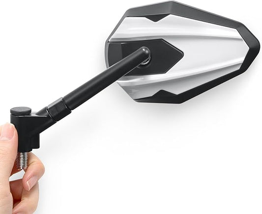 KiWAV 4Rizz White Motorcycle Rear View Mirrors Universal Fit 10mm 8mm Metric Bikes Scooters Chopper Cafe Racer Sold as 1 Pair