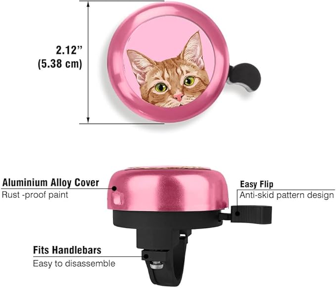 WIRESTER Pink Aluminum Round Bike Bell, Classic Ring Bicycle Bell, Bike Accessories Bell Ring for Adults Kids Girls Boys - Animals