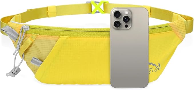 INOXTO Slim Running Belt Fanny Pack for Women and Men Sports Waist Bag Pack with 300ml Water Bottle for Running Walking Cycling Hiking Reflective Running Pouch Belt for All Phones (Yellow)
