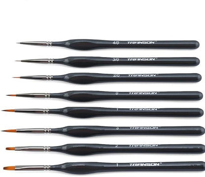 Transon Fine Detail Art Paint Brush Set 8pcs with Triangular Handle for Miniatures Model Craft Face Painting Suitable for Acrylic Gouache Watercolor Oil