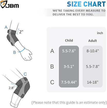 JBM Adult & Kids Knee Pads Elbow Pads and Wrist Guards for Inline Skating, Roller Skating, Skateboarding, Scootering