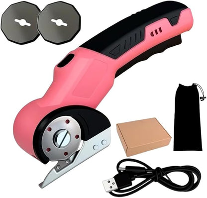 Electric Box Cutter for Cardboard, 2025 New Cordless Electric Scissors, Portable Rotary Cutter for Home and Office, Rechargeable Scissors for Carton Plastic Leather Cloth (Pink Double blade)