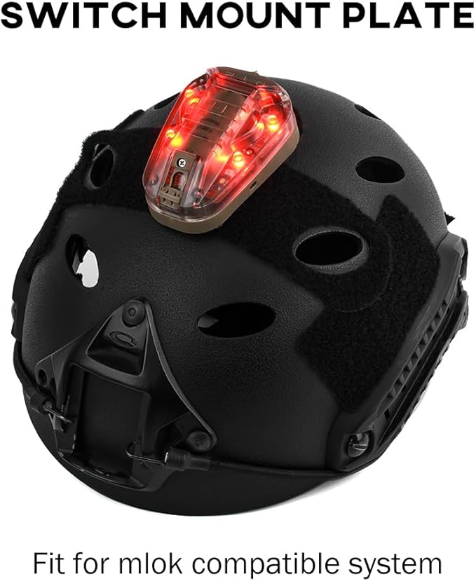 Tactical Helmet IR Strobe Light, Identification Light with Optional 4 Modes, Survival Signal for Outdoor Sports (Brown Base-Red)