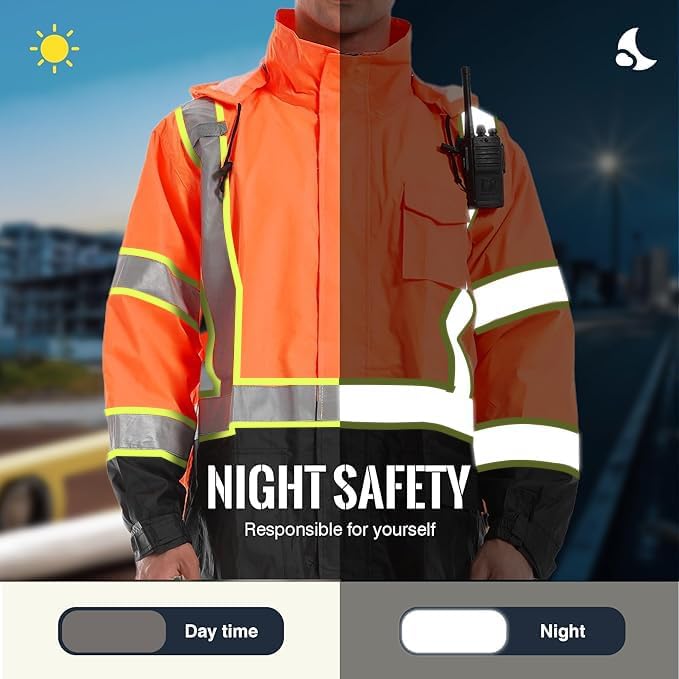 SKSAFETY Hi Vis Reflective Rain suits for Men Waterproof - High Vis Safety Rain Jacket, High Visibility Raincoat for Men