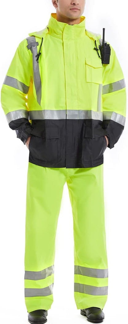 SKSAFETY Hi Vis Reflective Rain suits for Men Waterproof - High Vis Safety Rain Jacket, High Visibility Raincoat for Men