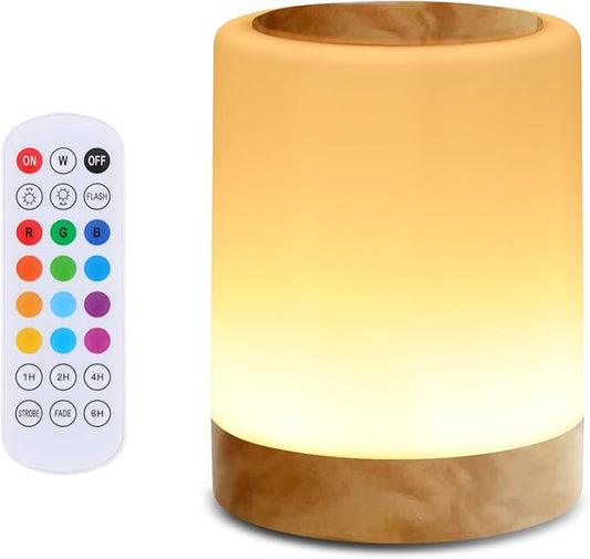 OORUN Touch Bedside Table Lamp,13 RGB Colors & 5 Brightness, USB Rechargeable Desk Lamp, Remote Control Dimmable Night Light with RGB Color Changing,Portable Lamp for Baby, Bedroom, Living Room