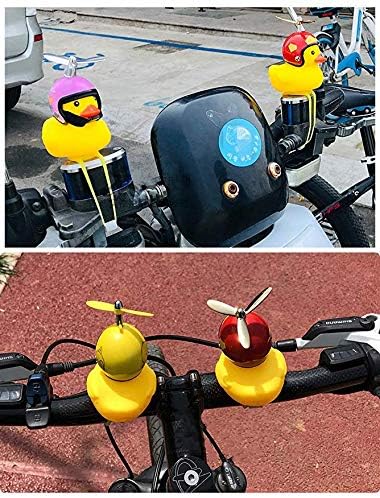 Duck Bike Bell, Rubber Bike Horn, Cute Yellow Duck Bicycle Decorations, Squeeze Duck Bicycle Horns with Propeller Helmet