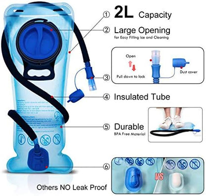 3L 2L 1.5L Hydration Bladder, Upgraded Leak Proof 50OZ/ 70OZ/ 100OZ 3 Liter Water Reservoir for Most Hydration Pack Replacement with Quick Release Insulated Tube & Auto Shut-Off Valve Outdoor
