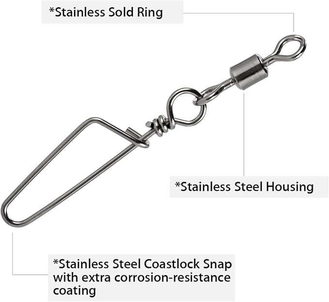 Dr.Fish 30 Pack Barrel Snap Swivels, Barrel Swivels Fishing Tackle Crane Rolling Coast Lock Snap Lure Leader Line Connector Fresh&Saltwater