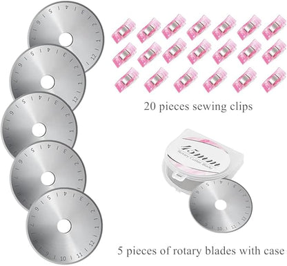 Rotary Cutter Set Pink - Quilting Kit incl. 45mm Fabric Cutter, 5 Replacement Blades, A2 Cutting Mat, Acrylic Quilting Ruler and Sewing Clips, Craft Knife Set, Ideal for Crafting, Sewing, Patchworking