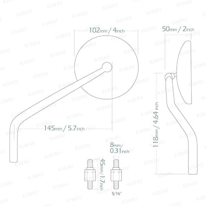 KiWAV Magazi Aluminum Motorcycle Rear Side Mirrors Black Eclipse compatible for Harley Street 500/750 2015-