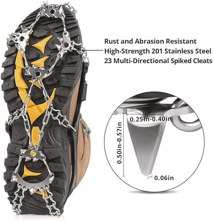 Ice Trekkers for Boots - Crampons Ice Cleats Traction Snow Grips for Boots Shoes with 23 Stainless Steel Spikes Anti Slip for Walking,Hiking,Climbing,Fishing and Mountaineering