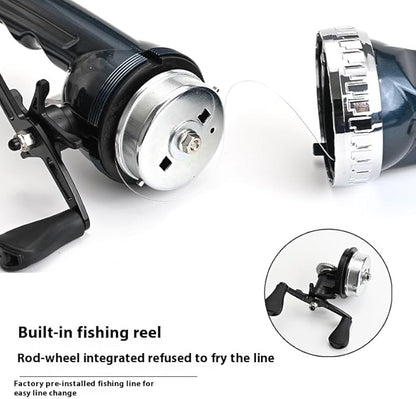 Portable Travel Fishing Rod, Integrated Rod and Wheel, Carbon Fiber-The Whole Rod is 25cm/0.82ft Long After Folding, Built-in Fishing Roller, and Comes with Fishing line.