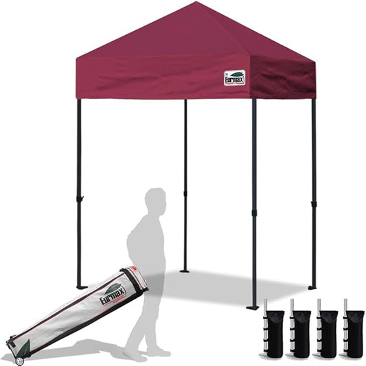 Eurmax USA 5'x5' Pop Up Canopy Tent Commercial Instant Canopies with Heavy Duty Roller Bag,Bonus 4 Sand Weights Bags (Burgundy)