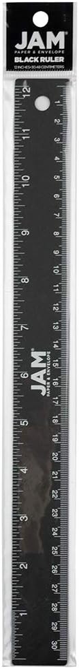 JAM PAPER Strong Aluminum Ruler - 12 Inch - Metal Ruler with Non-Skid Cork Backing - Black Metallic - Sold Individually