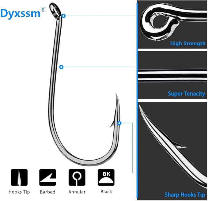 Dyxssm 200pcs/lot Octopus Fishing Hooks Offset Circle Fishing Hook Black High Carbon Steel Strong Barbed Fish Hooks for Freshwater Saltwater