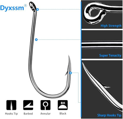 Dyxssm 200pcs/lot Octopus Fishing Hooks Offset Circle Fishing Hook Black High Carbon Steel Strong Barbed Fish Hooks for Freshwater Saltwater