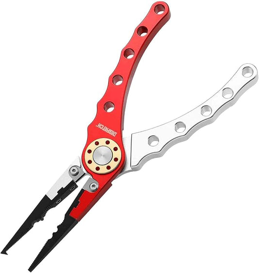 7.8" Saltwater Fishing Pliers with Needle Nose Jaws - Aluminum Grip, Tungsten Cutters | Fishing Tackle Gifts, Fishing Multitool, Red/White