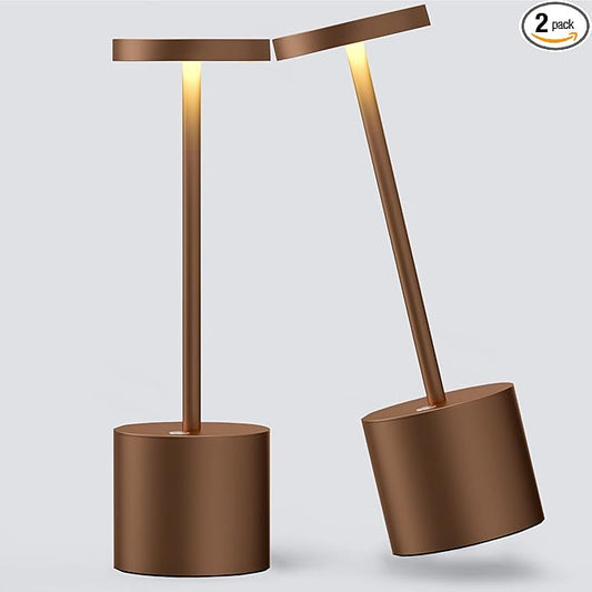 2Pack Cordless Table Lamp, Rechargeable LED Battery 5000mAh Metal USB Portable Powered Desk Lamp, 3 Levels Brightness Light for Restaurants Outdoor (2 Pack 10.25in Coffee)