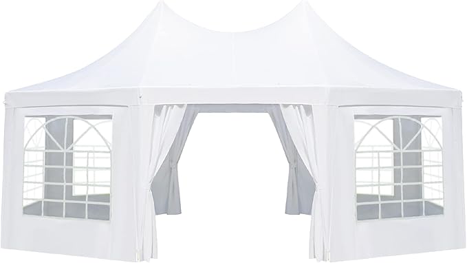 EROMMY 20x15ft Party Tent - White Wedding Canopy with 6 Removable Sidewalls, 6 Church Windows and 2 Pull-Back Doors - Octagonal Heavy Duty Outdoor Gazebo Pavilion Shelter for Events