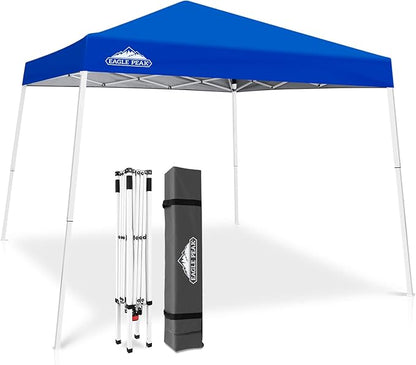 EAGLE PEAK 10x10 Slant Leg Pop-up Canopy Tent Easy One Person Setup Instant Outdoor Beach Canopy Folding Portable Sports Shelter 10x10 Base 8x8 Top (Blue)