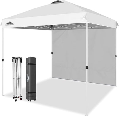 EAGLE PEAK Pop Up Canopy Tent with 1 Sidewall, Easy Setup Event Tent, Outdoor Sun Shade, Wheeled Carry Bag, Stakes and Guy Ropes, Instant Canopy 8x8, White