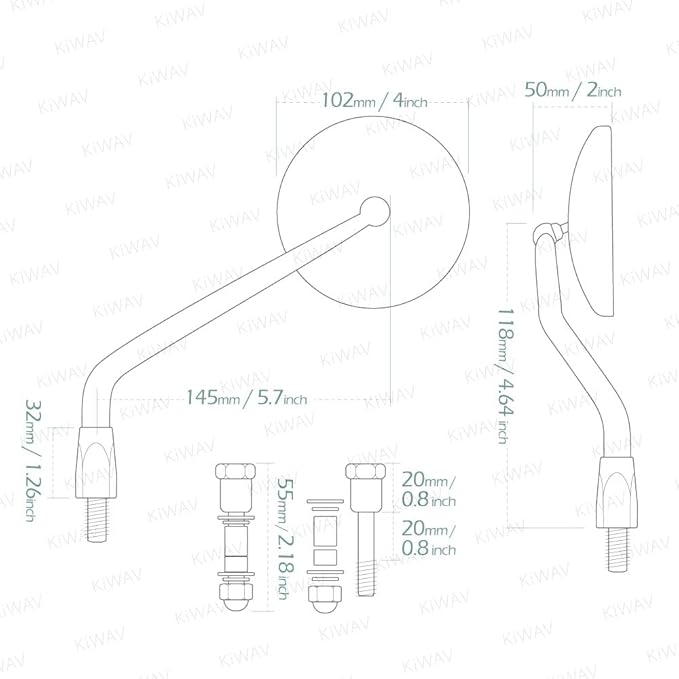 KiWAV Eclipse Mirrors Black Round Rear View Side Mirrors E-mark compatible for Triumph Go-through Mount