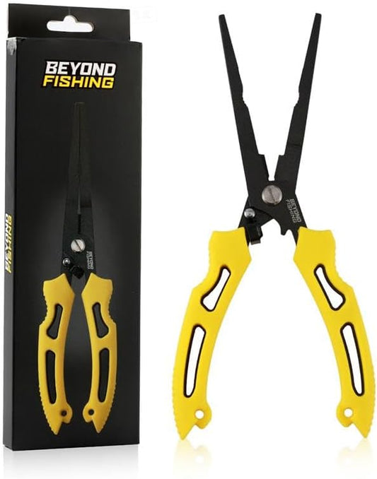 Beyond Fishing QuickRig Fishing Pliers – Multifunction Stainless Steel Split Ring Pliers for Fishing with Line Cutter & Crimper – Corrosion Resistant & Spring Loaded Design