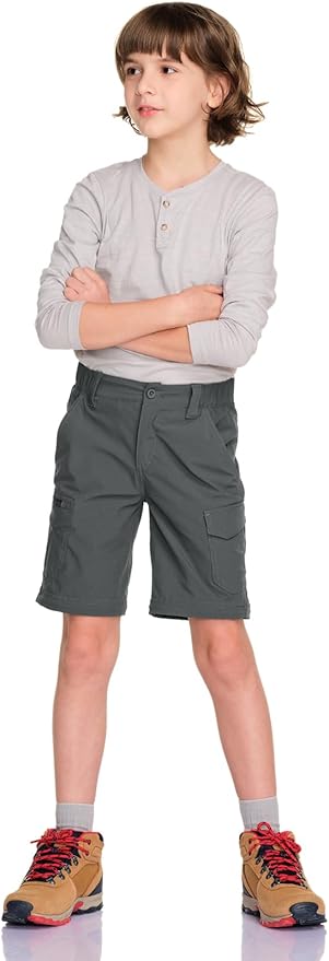 CQR Kids Youth Hiking Cargo Pants, UPF 50+ Quick Dry Convertible Zip Off Pants, Outdoor Camping Pants