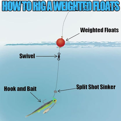 XFISHMAN Weighted-Bobbers-for-Fishing-Floats-Bouy Slip Bobber Fishing Corks Kit Crappie Bluegills Panfish Catfish Hand Made Foam Float 1 Inch 2 in 8-12 Pack