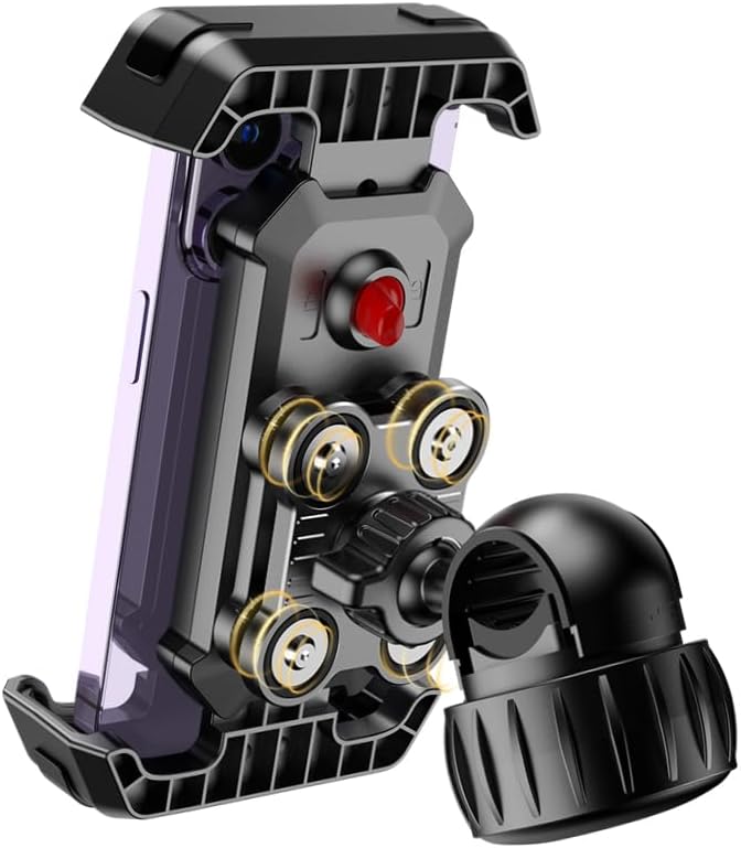 One-Hand Operation Bike Phone Holder 360° Rotation & Anti-Vibration Quick Release Holder for Motorcycle Scooter E-Bike Fits iPhone Samsung Google Pixel, Black (Upgraded Version)