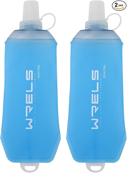 200ml/350ml/500ml Collapsible Soft Flask,BPA Free Folding Soft Water Bottle with Hanging Ring,Lightweight TPU Hydration Flask for Running Marathon Cycling Hiking(350ml-2 Packs)