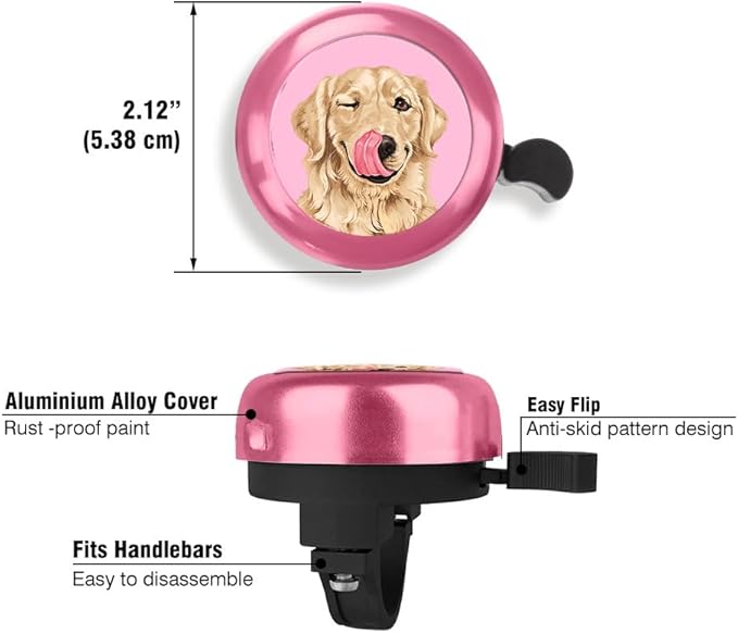 WIRESTER Pink Aluminum Round Bike Bell, Classic Ring Bicycle Bell, Bike Accessories Bell Ring for Adults Kids Girls Boys - Animals