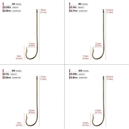 100pcs Long Shank Fishing Hooks High Carbon Steel Fly Tying Jig Hooks Super Sharp Barbed Hook Tips Tan Color 13 Sizes for Choice