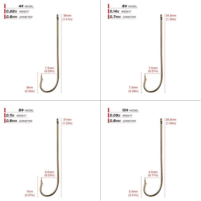 100pcs Long Shank Fishing Hooks High Carbon Steel Fly Tying Jig Hooks Super Sharp Barbed Hook Tips Tan Color 13 Sizes for Choice