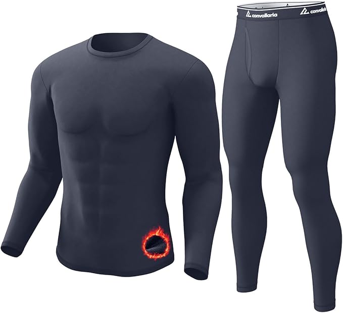 CL convallaria Long Johns Thermal Underwear for Men Soft Fleece Lined Base Layer Cold Weather Top Bottom Gift Set